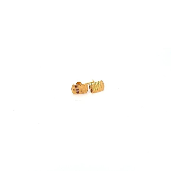 18K Gold Earrings Screw Type Rectangle - Picture 1 of 5